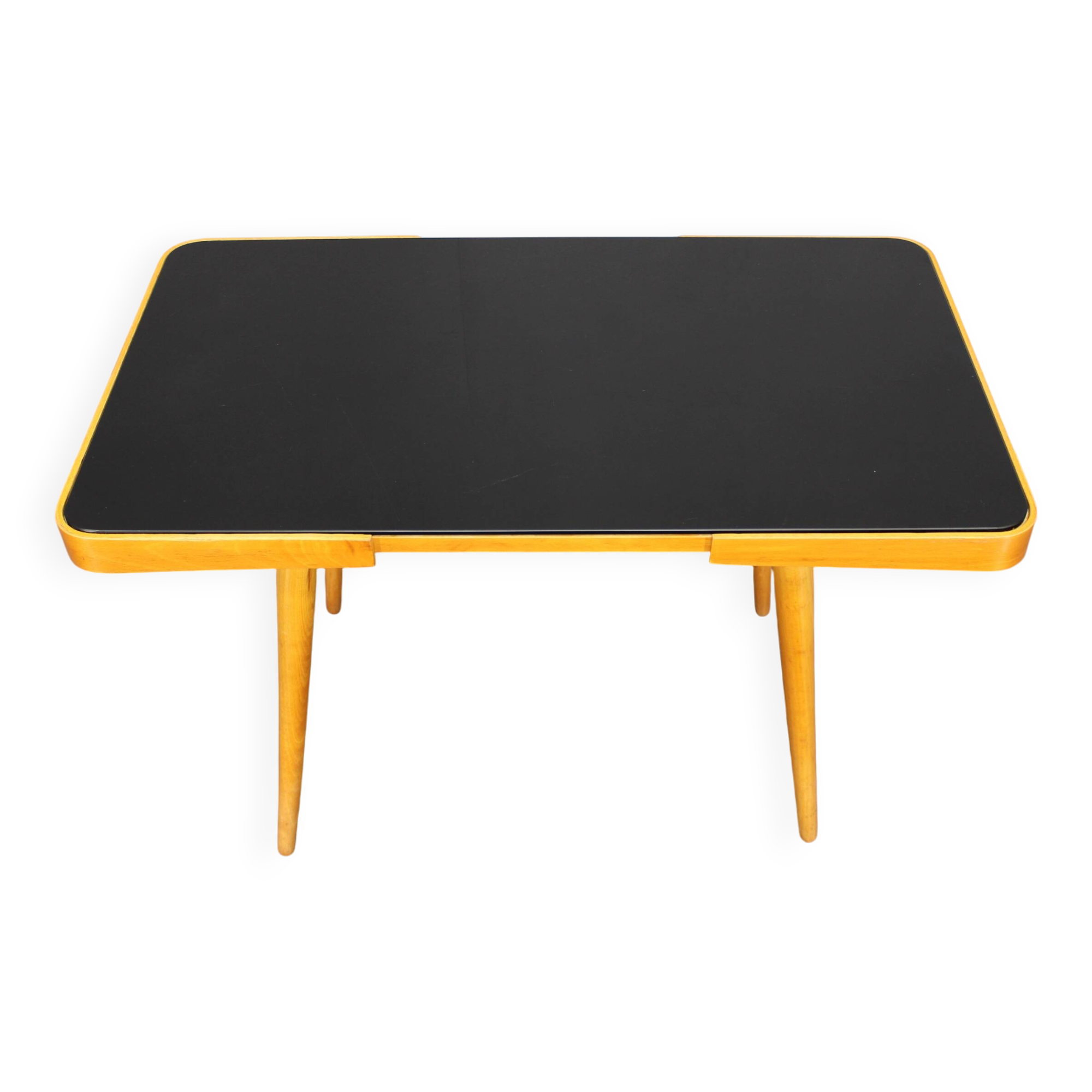 1960s Beech Coffee Table with Glass Top , Czechoslovakia