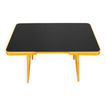 1960s Beech Coffee Table with Glass Top , Czechoslovakia