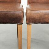 Set of 6 vintage dining chairs made of sheepskin leather with a high back