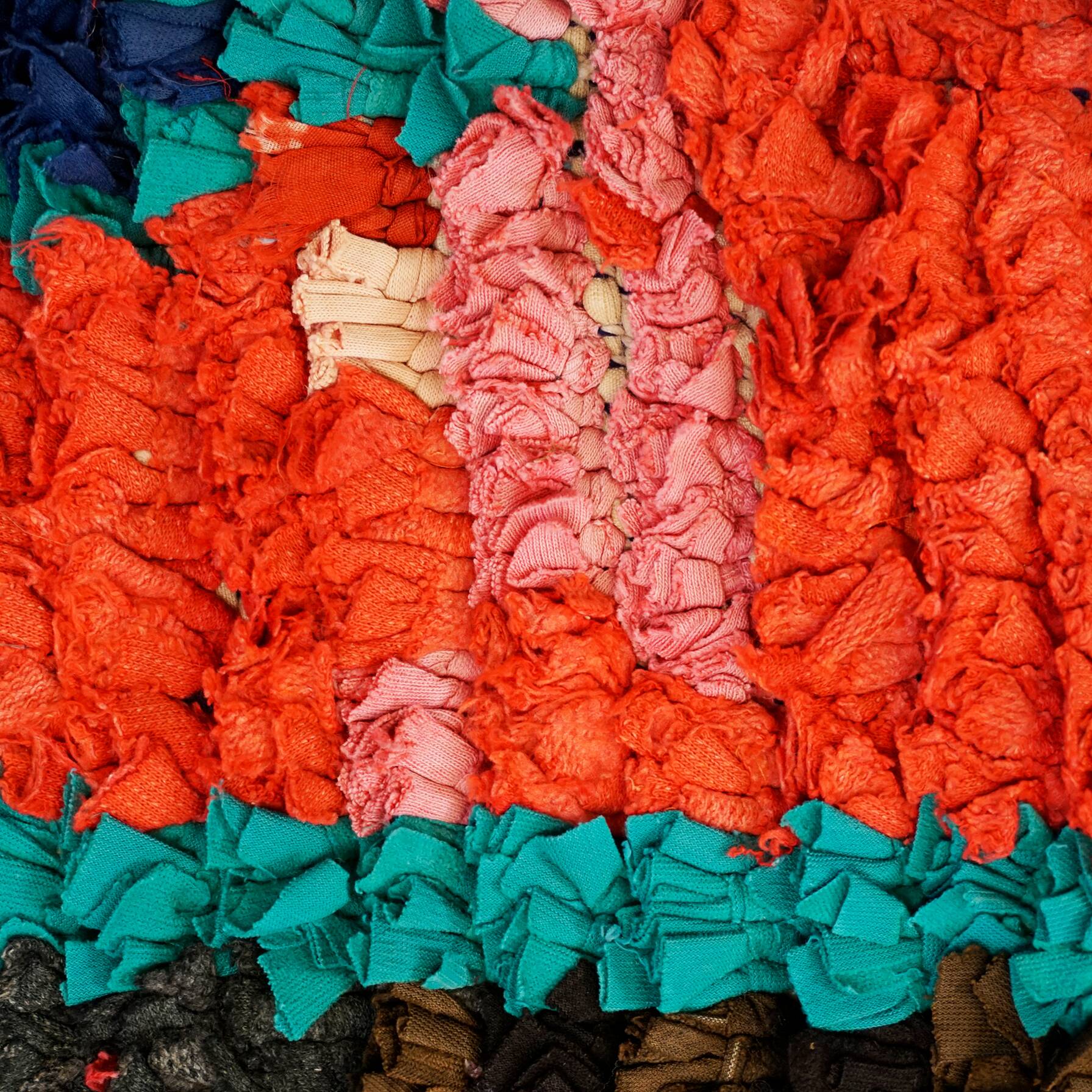 Vintage Multicoloured Hand Knotted Moroccan Berber Boucherouite Rug