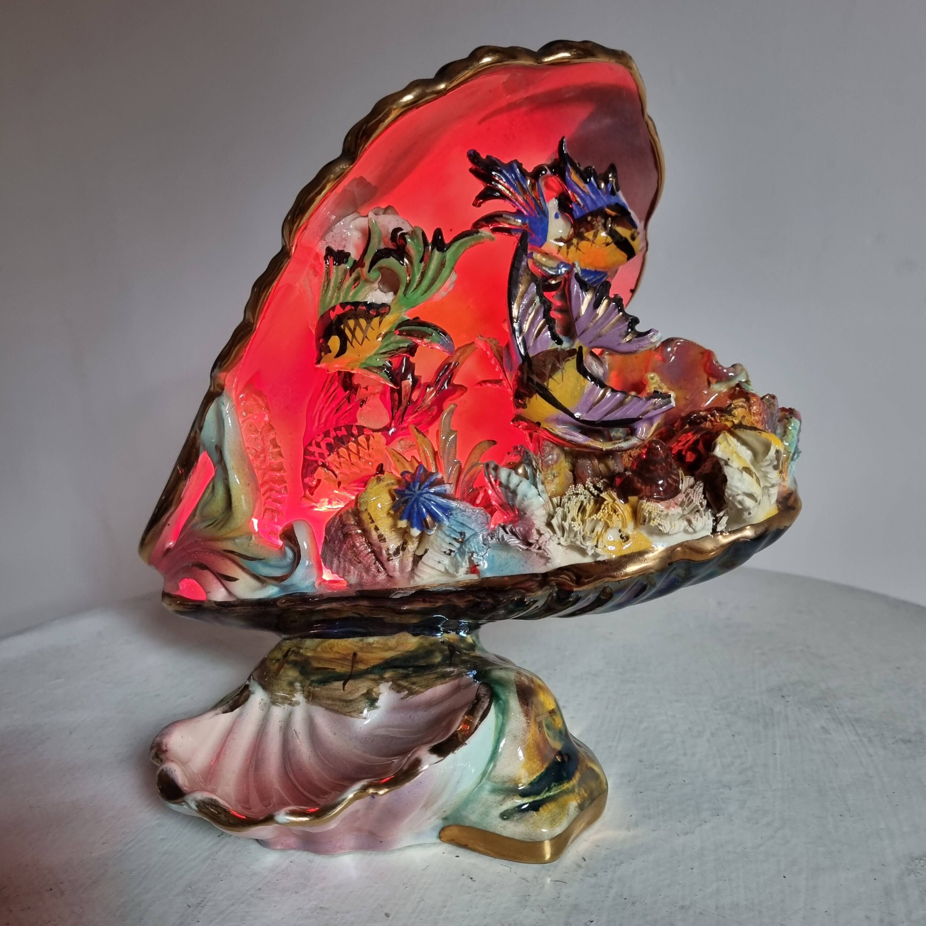 shell lamp and earthenware fish