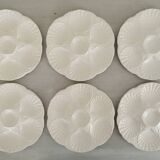 Oyster service dish and 6 plates barbotine earthenware sarreguemines ecru vintage