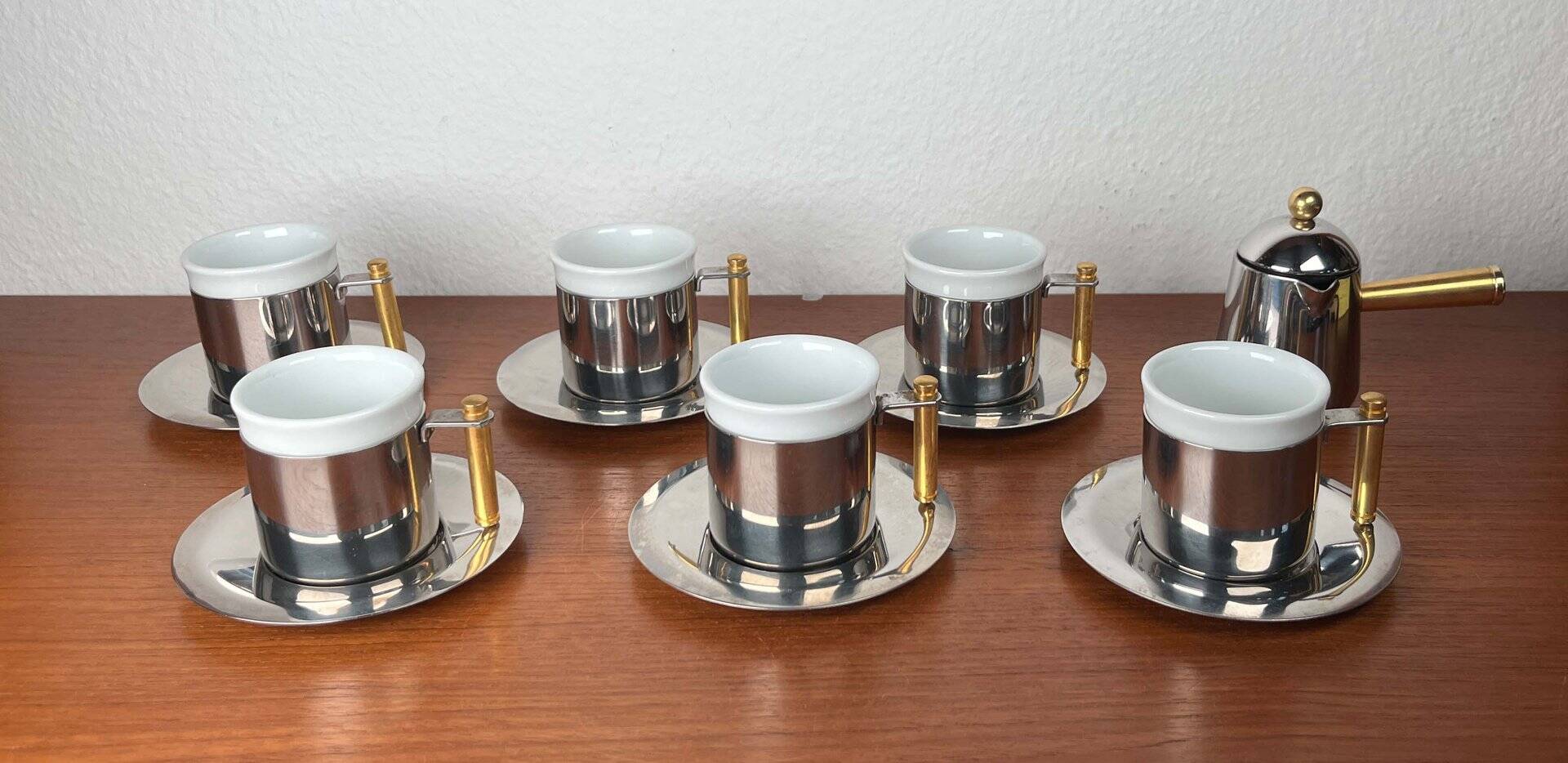 Espresso cups and saucers from the Italian postmodern Lavazza Oro series by Balzano, 1980s, set of 7.