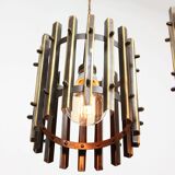 Vintage Italian Brass Cage Pendant Lamps, 1970s, set of 2