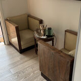 Two armchairs and an Art Deco style pouf