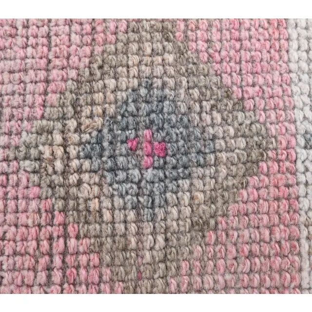 Vintage Pink Geometric Turkish Hand-Knotted Runner 92x342