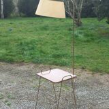 Floor lamp of the 50s in gilded metal triple mahogany tablets and gilded metal
