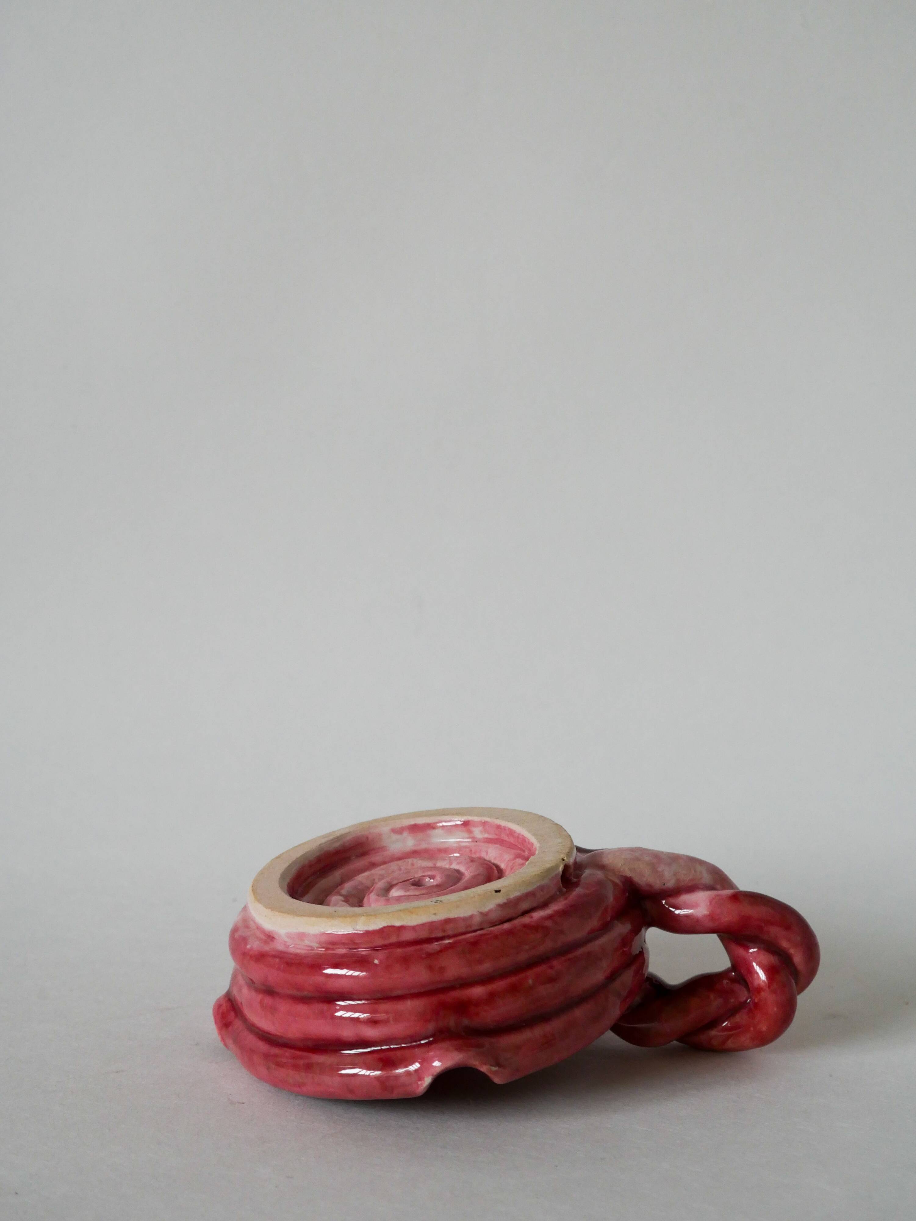 pink woven slip candle holder 1960