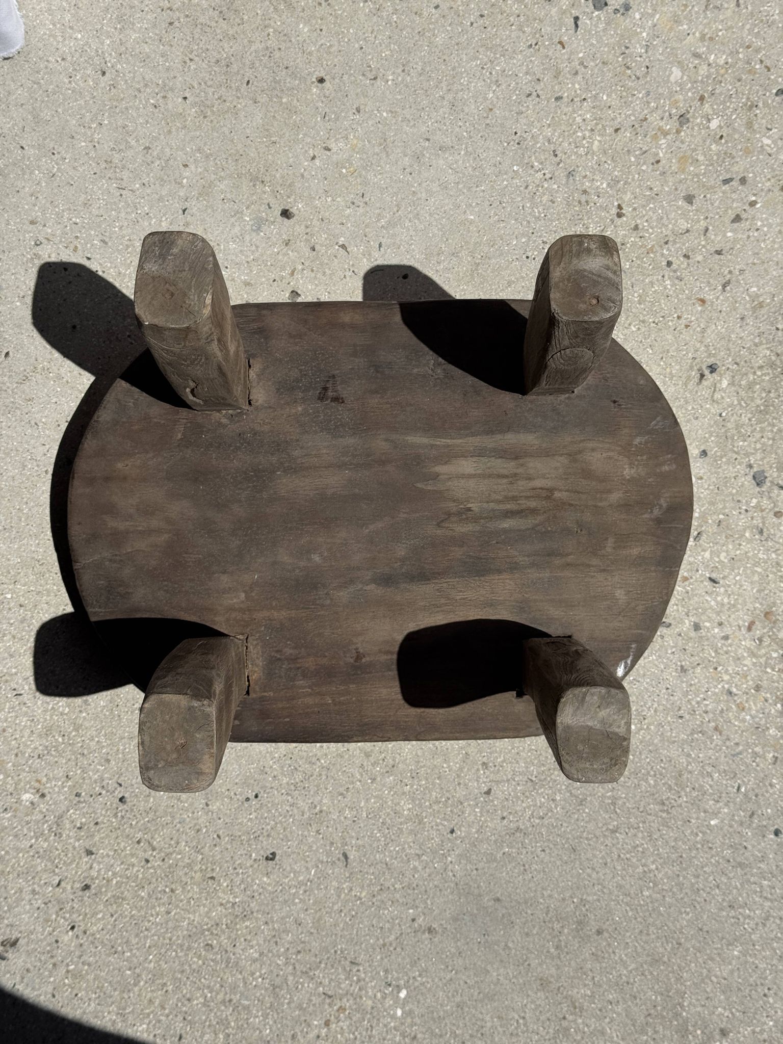 Small stool, oval solid teak accent stool wabi-sabi H26 47x33.