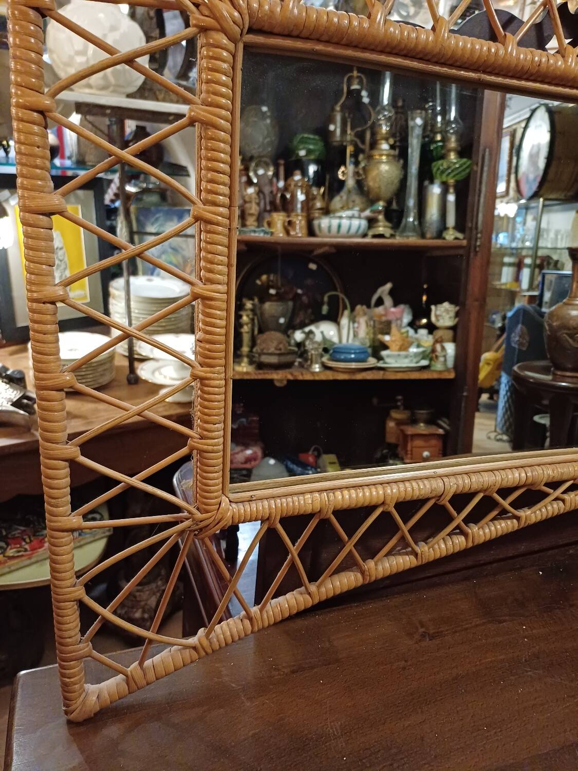 Large and unusual rattan mirror from the 1960s