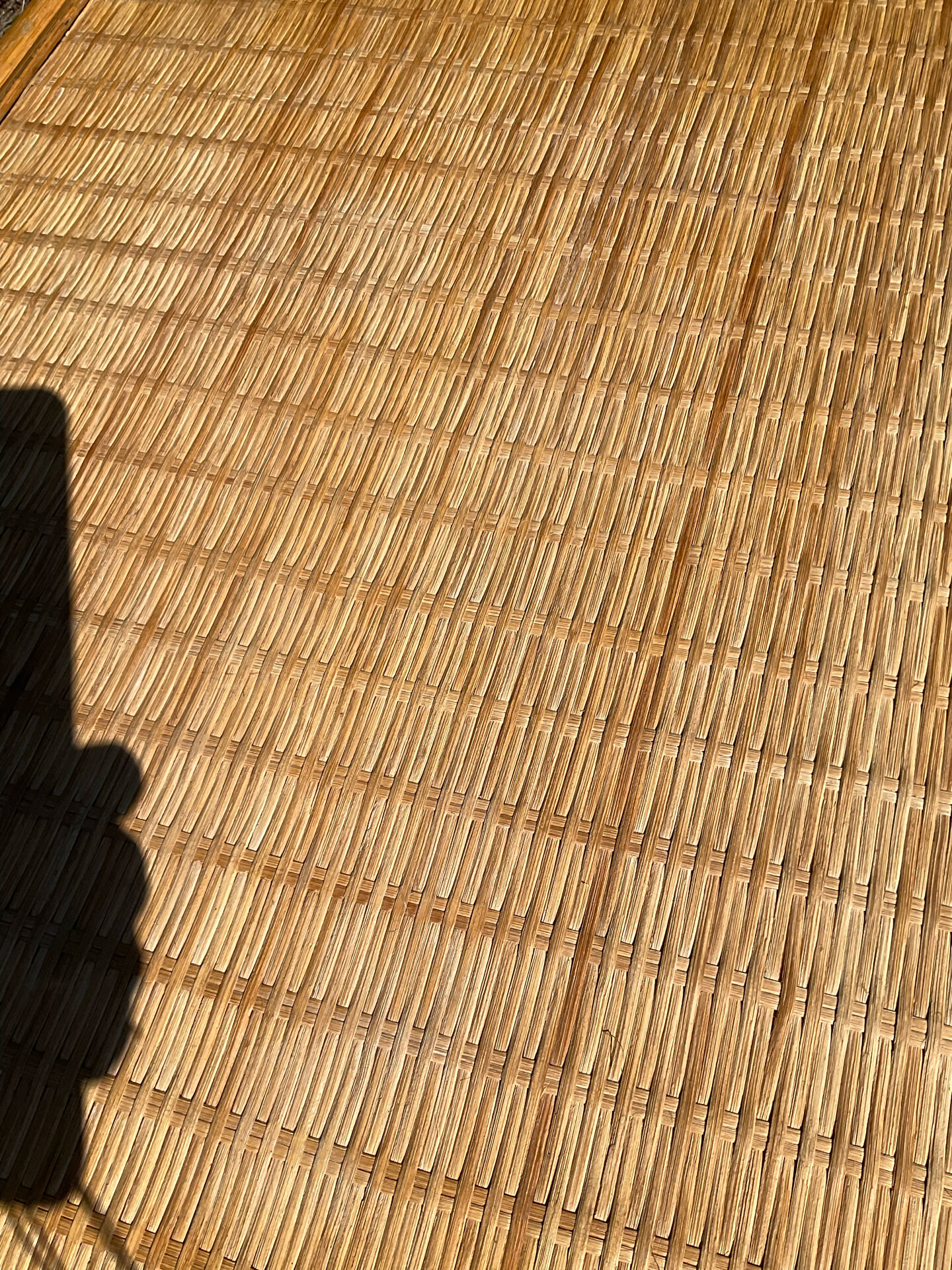Table basse carrée en bois et rotin, années 70