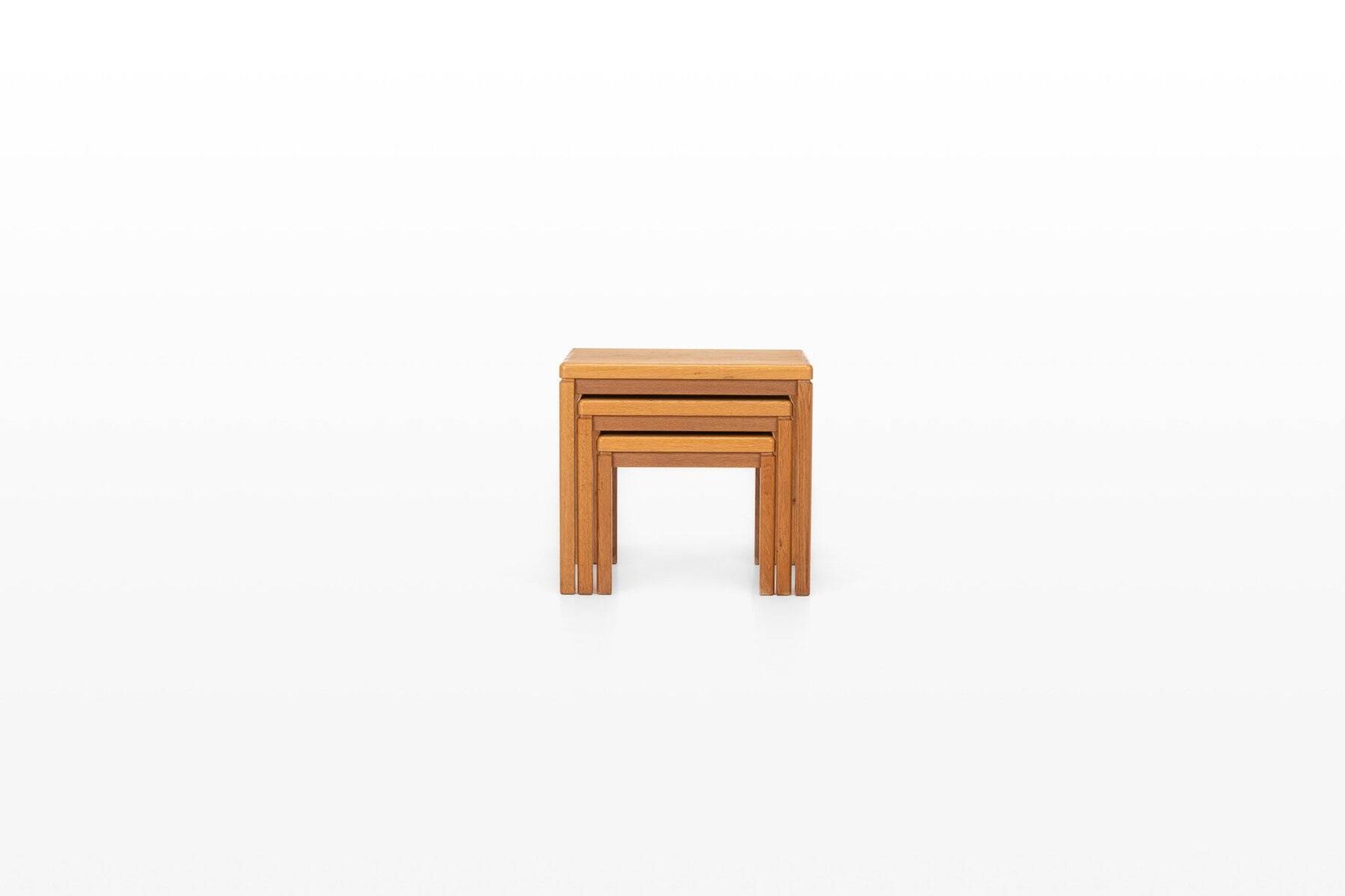 Vintage oak nesting tables by Van Den Berghe Pauvers, 1970s, set of 3