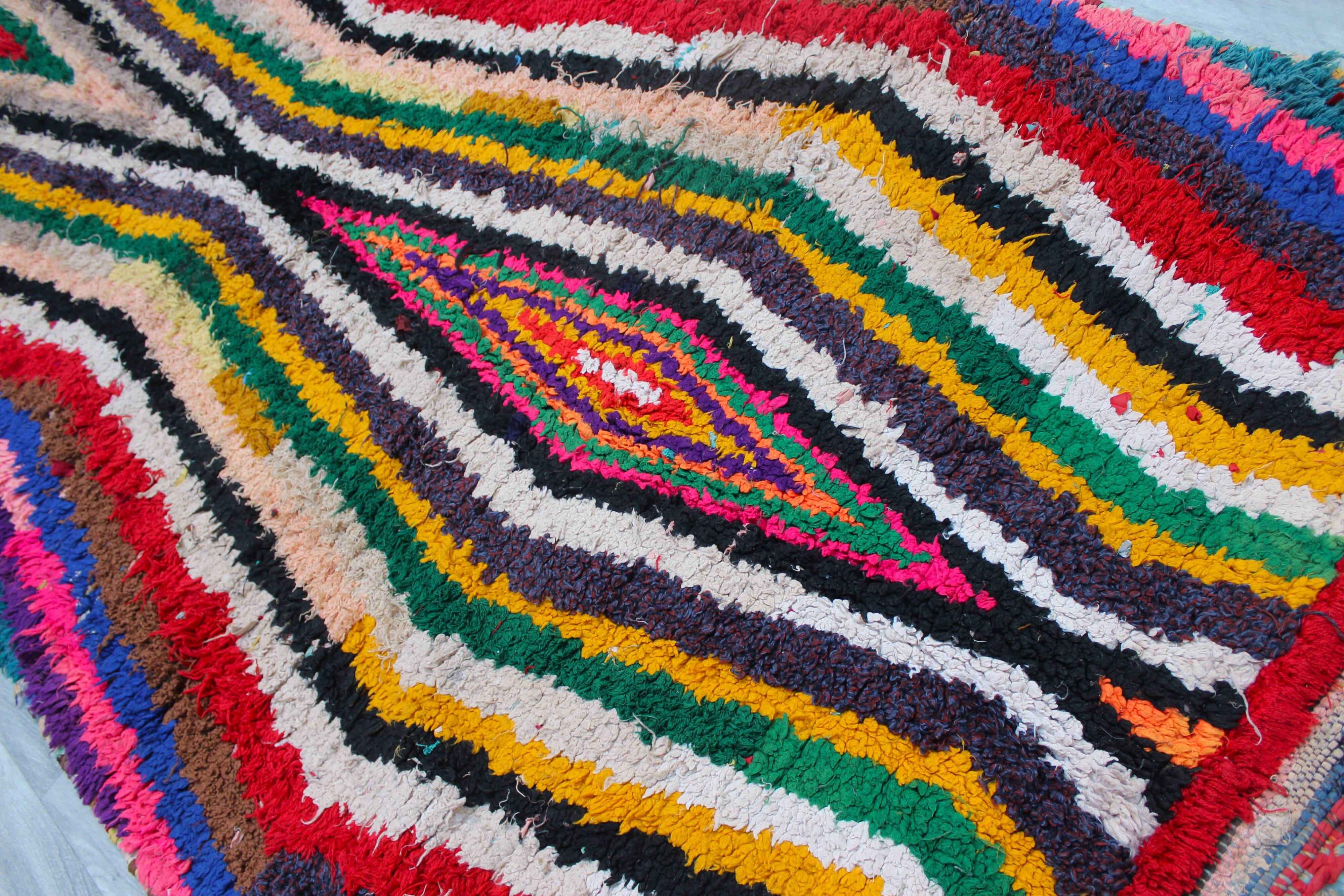 Boucherouite vintage Moroccan rug, Azilal berber area rug