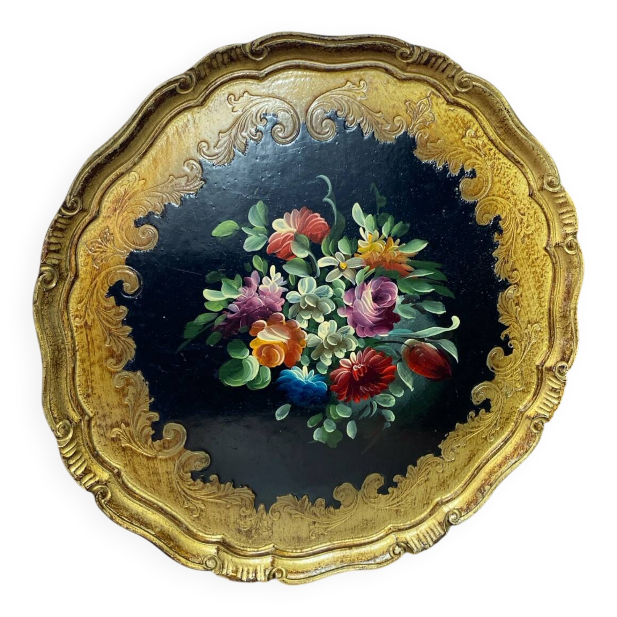 Round painted wooden platter