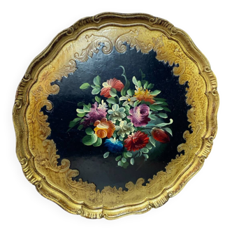 Round painted wooden platter