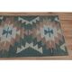1970s Vintage Turkish Handmade Wool & Cotton Green Runner Rug  73x291
