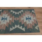 1970s Vintage Turkish Handmade Wool & Cotton Green Runner Rug  73x291