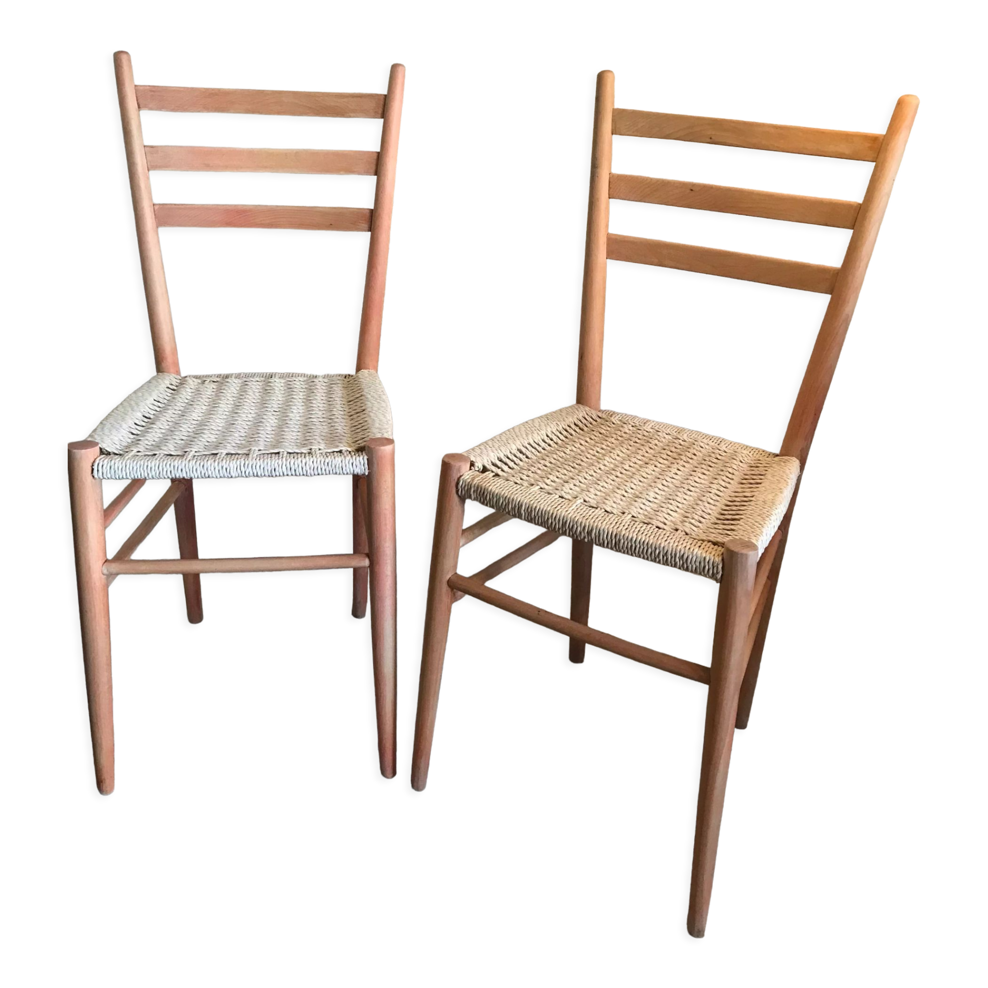 Pair of vintage chairs 1960-80's in beech braided rope