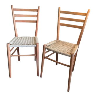 Pair of vintage chairs 1960-80's in beech braided rope