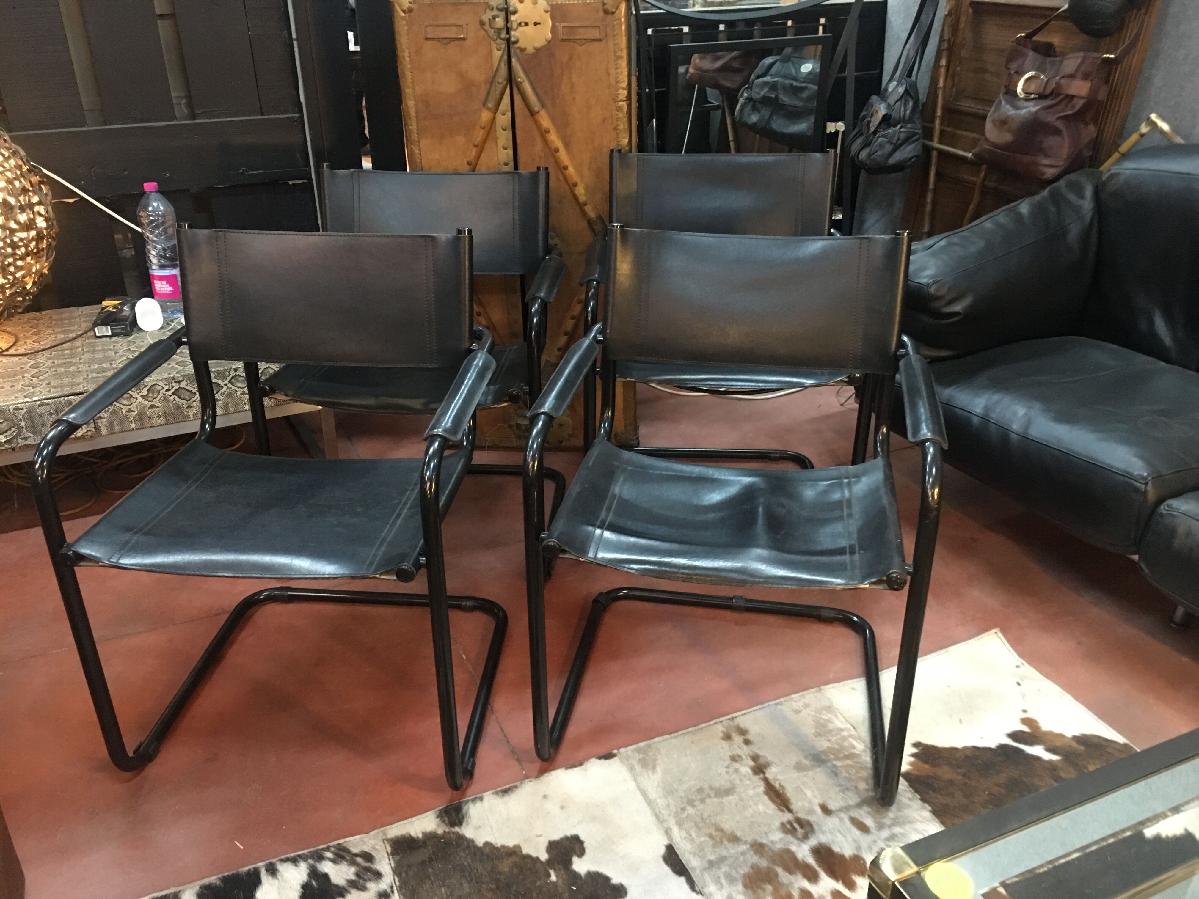 Set of 4 leather armchairs