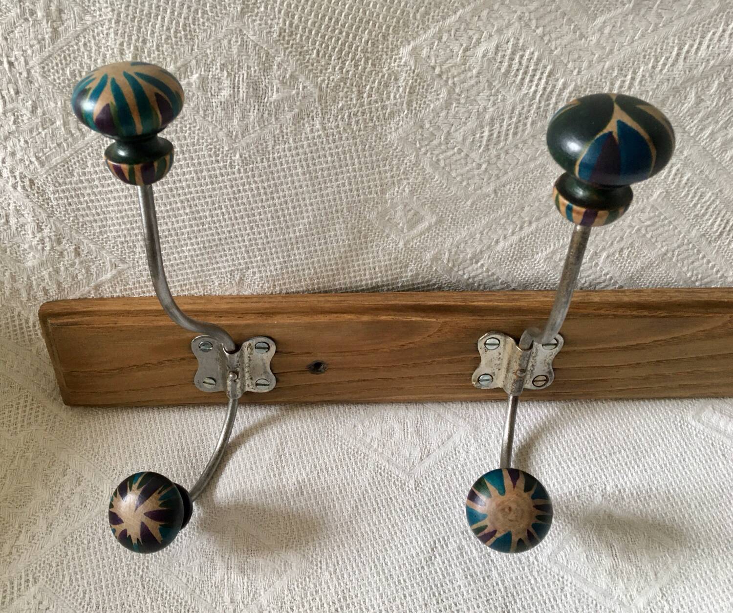 Wooden coat hook with 6 double hooks