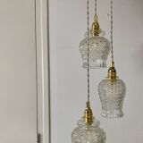Vintage triple tulip pendant light in molded glass