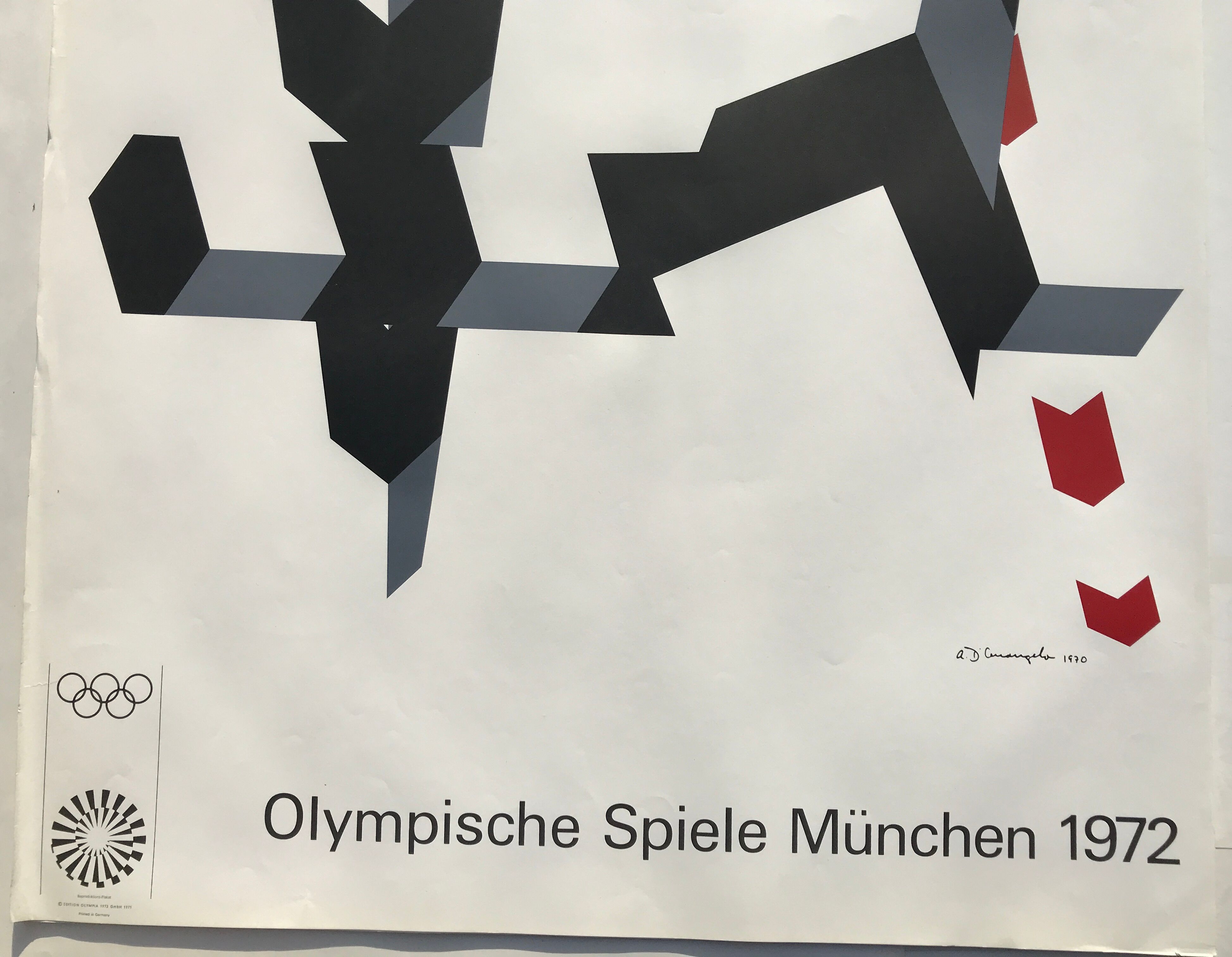 Affiche originale d'arcangelo allan (1930-1998) olympische spiele münchen, 1972