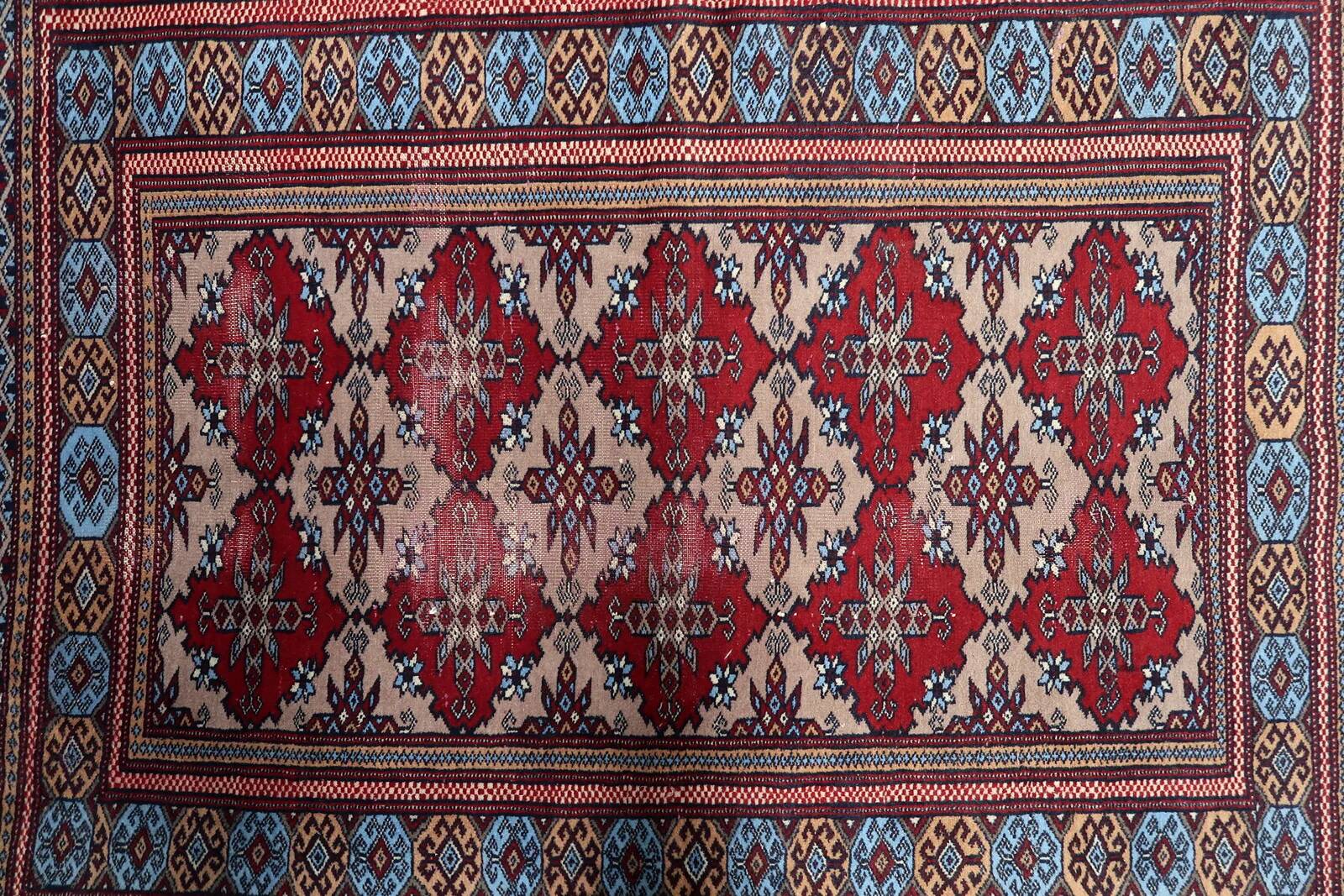 Antique Uzbek Bukhara handmade rug 94cm x 125cm (1920s)