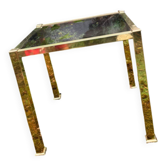 Table Basse Vintage en Laiton Poli et Verre Fumé, Style Hollywood Regency