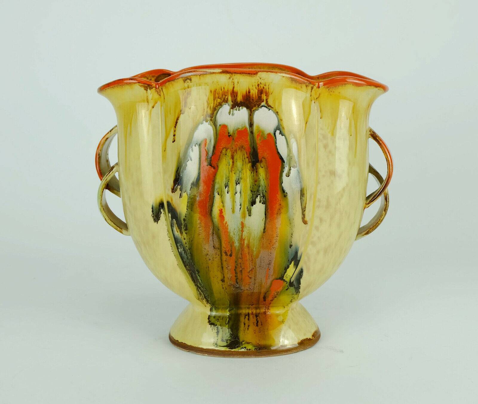 Art déco vase 1930s ceramic dumler breiden drip glaze double handle