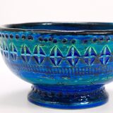 Mid-century candle holder Aldo Londi Bitossi Rimini Blue enamel, 1950s