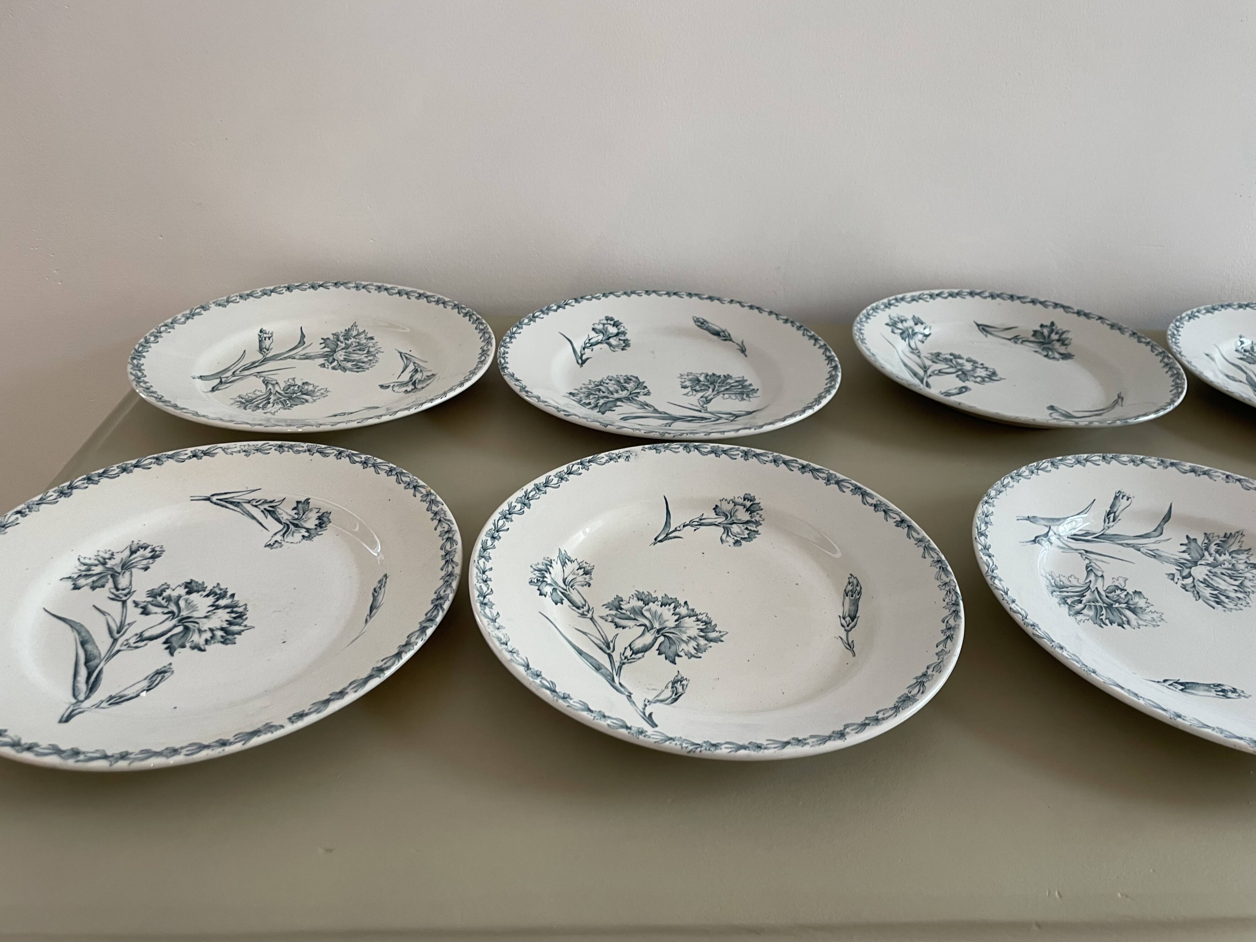 Set of 10 Lunéville ironstone soup plates, Oeillet model