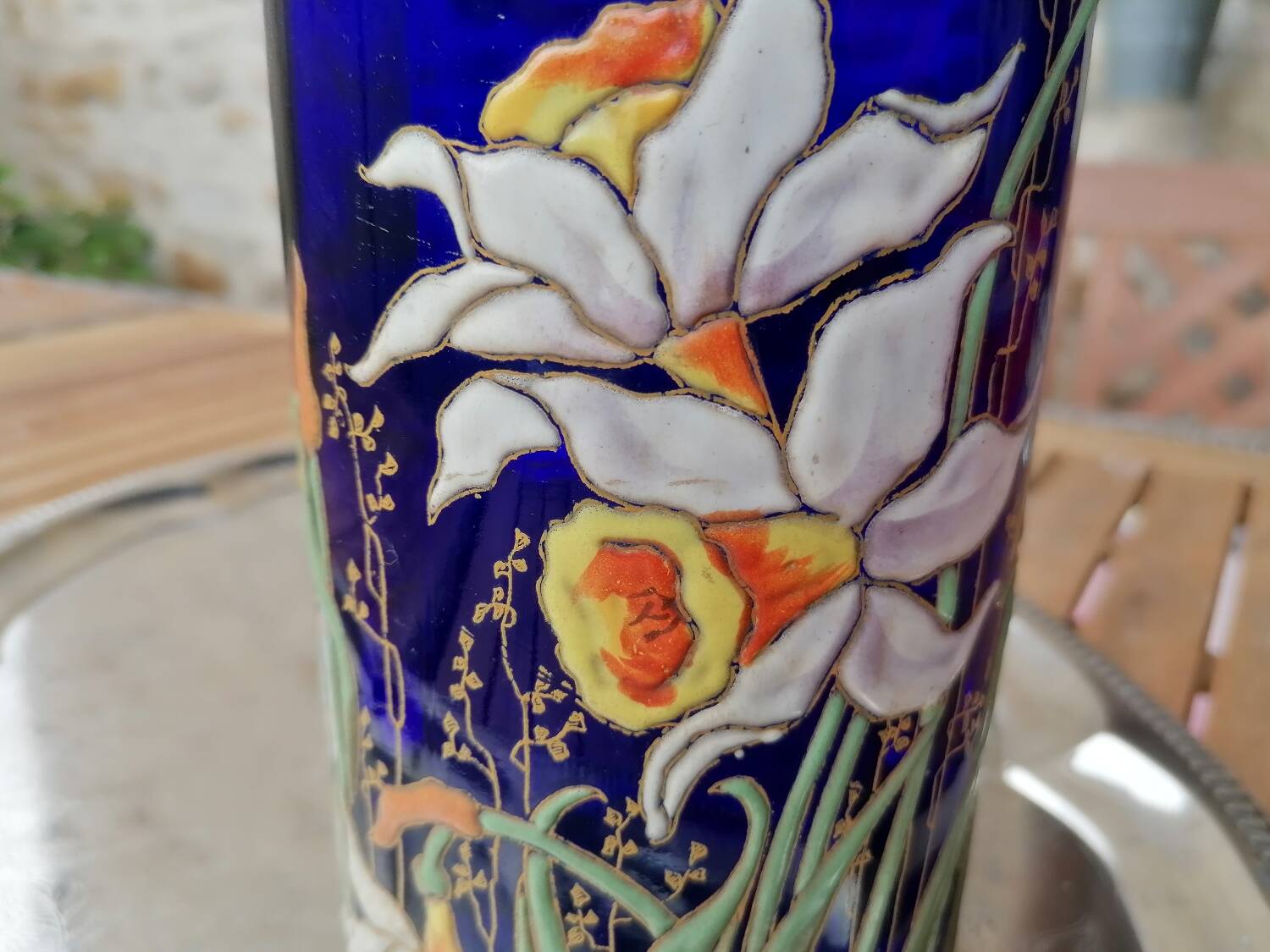Unsigned F. T. Legras vase with daffodil decoration