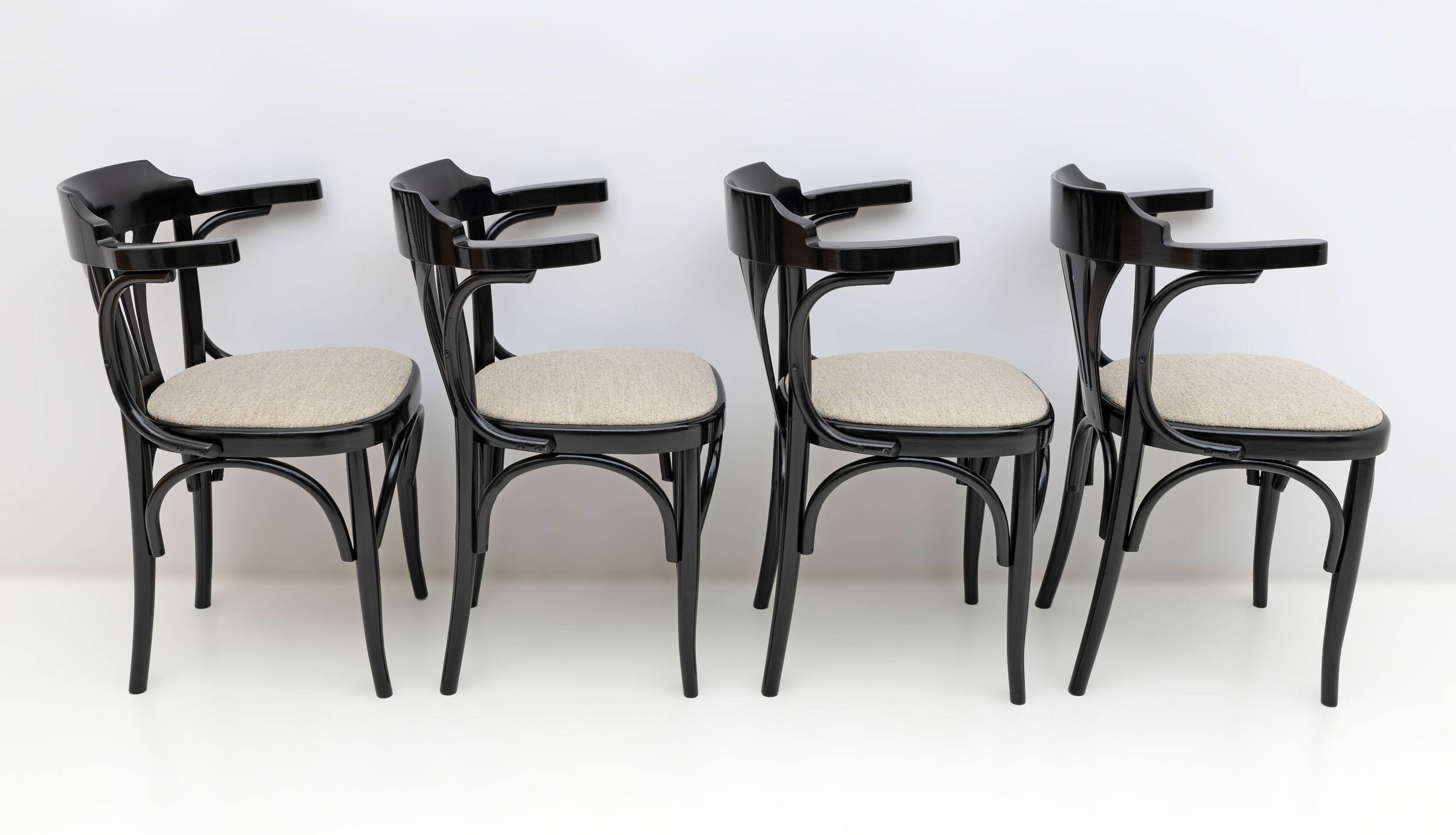 Mid-Century Modern French Ebonized Beech Bistro Chairs, 1970s, Set of 4