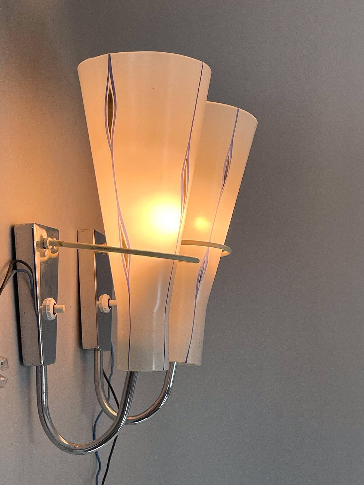 Pair of 1960s Chrome & Glass Wall Lamps by Zukov, 2 Pairs Available