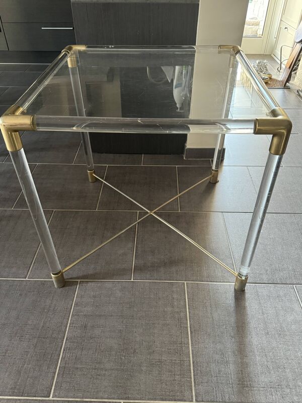 Table vintage plexiglass et laiton