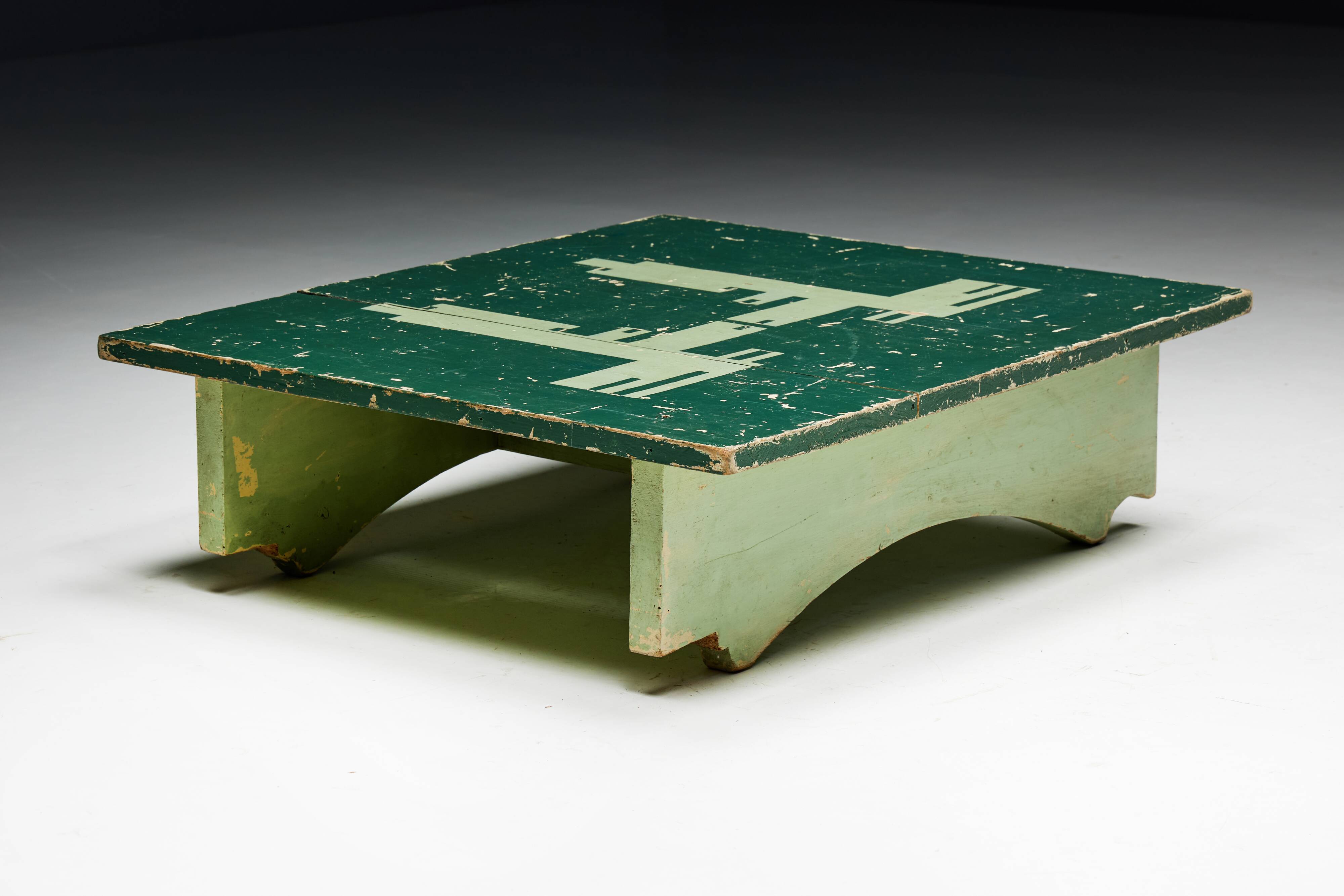Green Art Populaire Side Table, France, 19th Century