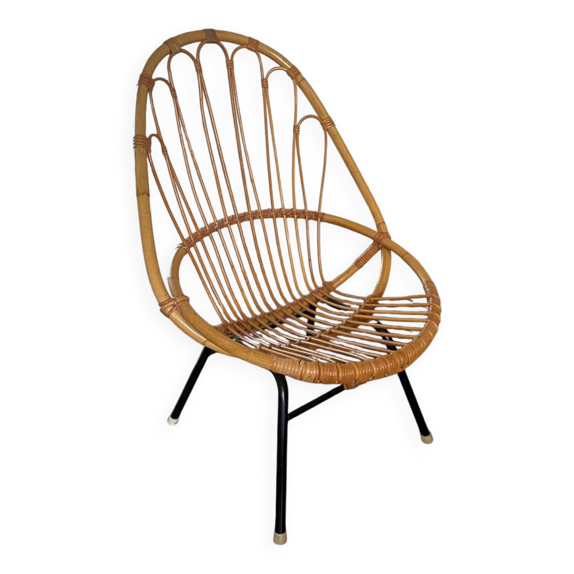 Mid-Century Rattan and Steel Easy Chair by Rohé Noordwolde, 1950s