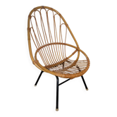 Mid-Century Rattan and Steel Easy Chair by Rohé Noordwolde, 1950s