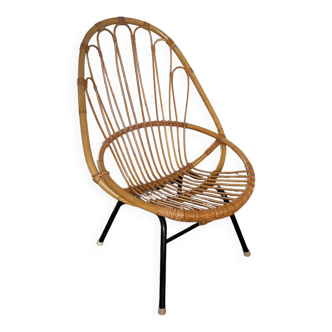 Fauteuil en rotin et acier du milieu du siècle par Rohé Noordwolde, années 1950