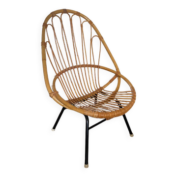 Fauteuil en rotin et acier du milieu du siècle par Rohé Noordwolde, années 1950