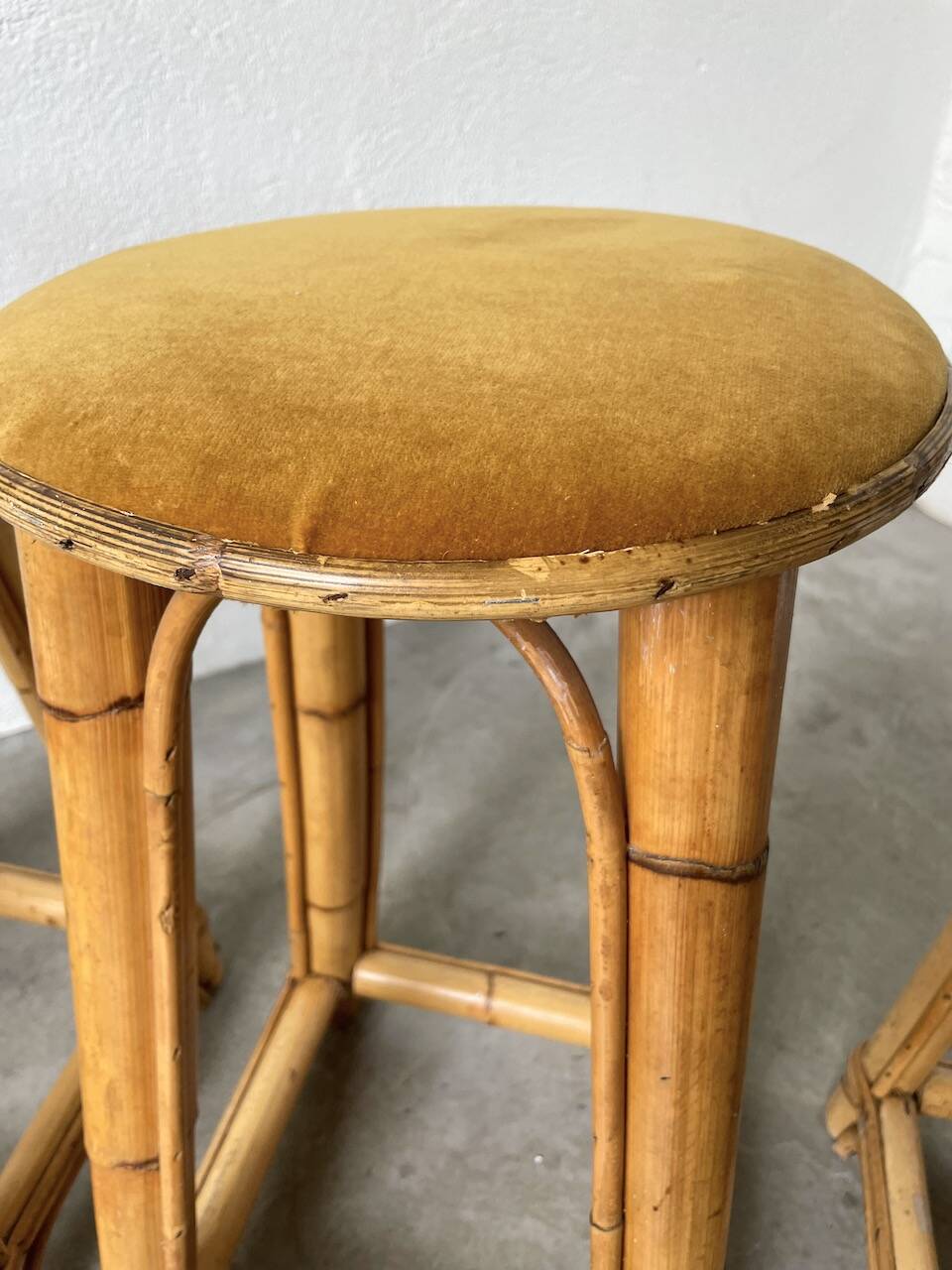 Set of three rattan high stools