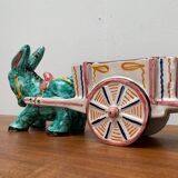 Vintage Italian hand-painted sculpture of a donkey with a cart in the shape of a bowl from Deruta, Italy.