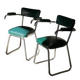 Pair of green vinyl and chrome armchairs, mid-century