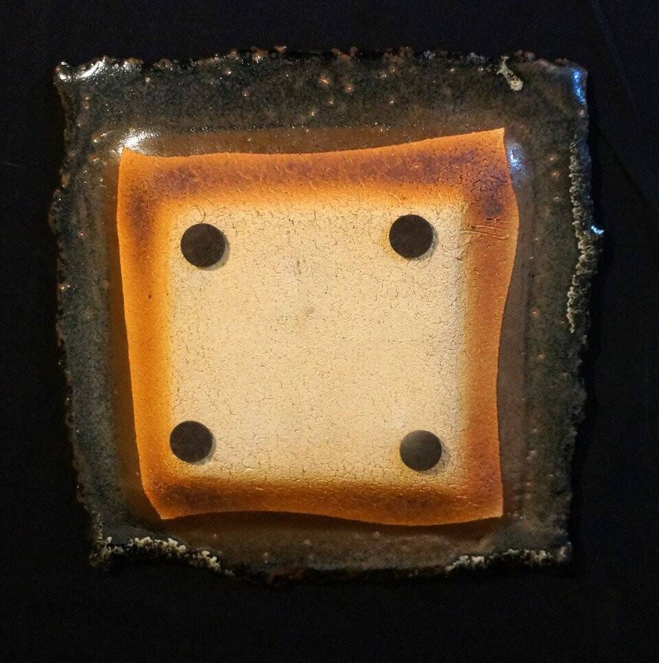 Claude Champy signed dish in glazed stoneware with free edges, late 20th century