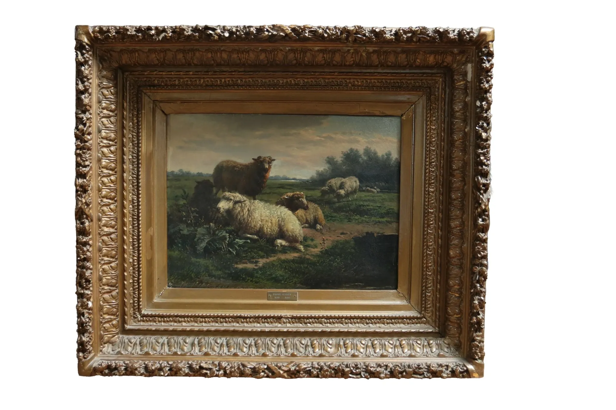 Frans Lebret – Evening landscape with resting sheep – circa 1875