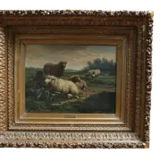 Frans Lebret – Evening landscape with resting sheep – circa 1875