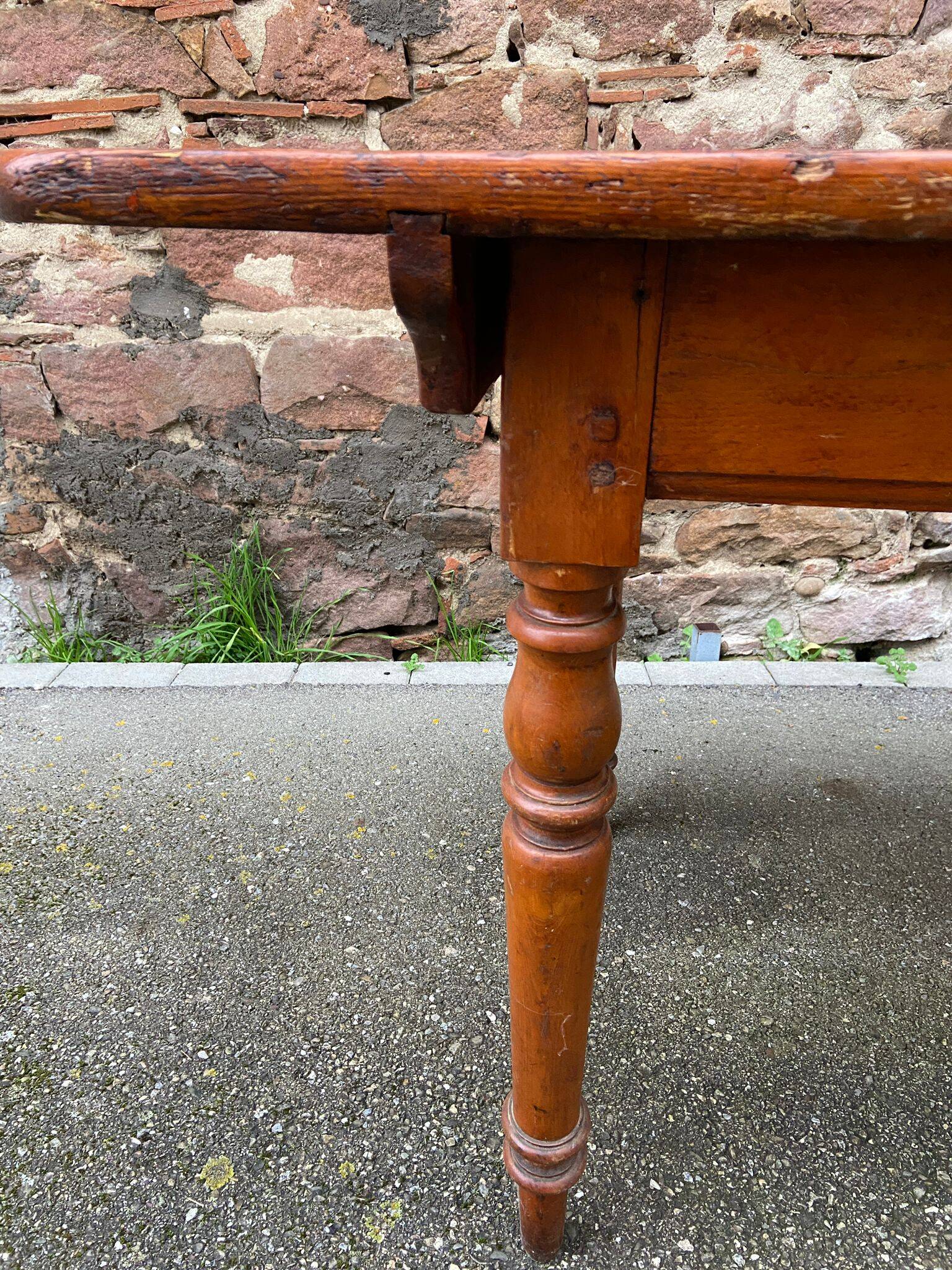Large Alsatian bistro coffee table in fir French bistro table 1930
