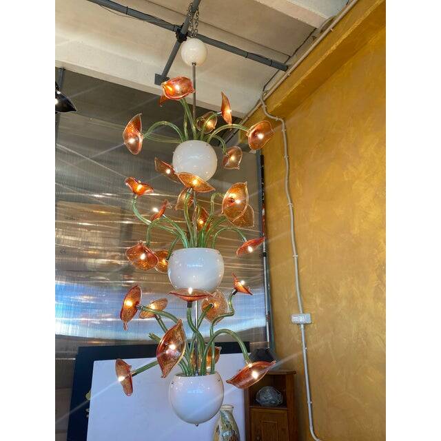 Contemporary flowers murano glass cascade chandelier