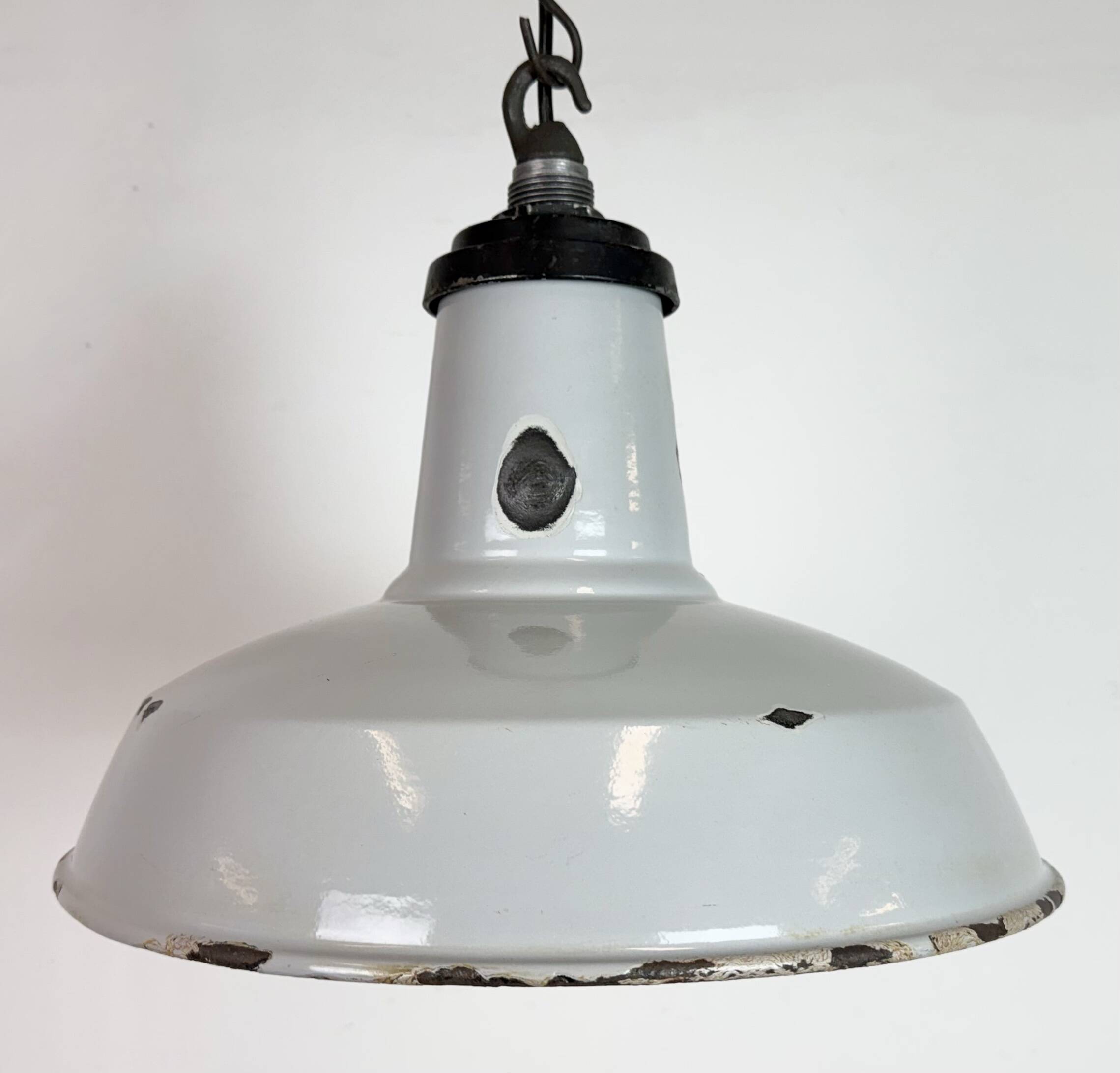 Industrial Grey Enamel Factory Pendant Lamp, 1960s